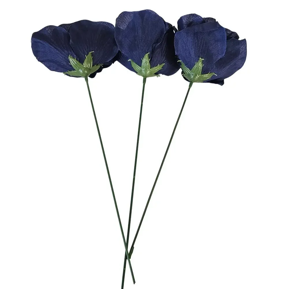 Navy Blue Artificial Roses 3in Fluffy Silk Flowers Stems Wedding Craft Lot of 20